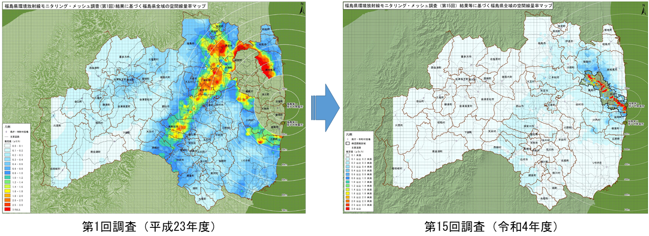 原発事故直後から現在までの空間線量率の変化