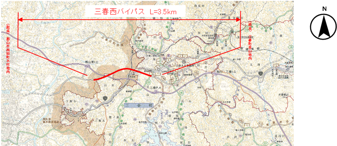 国道288号　三春西バイパスの地図