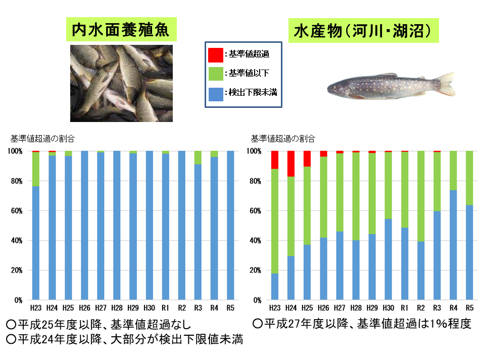 平成23年から令和6年3月までの水産物（内水面養殖・河川・湖沼）の経年変化です。